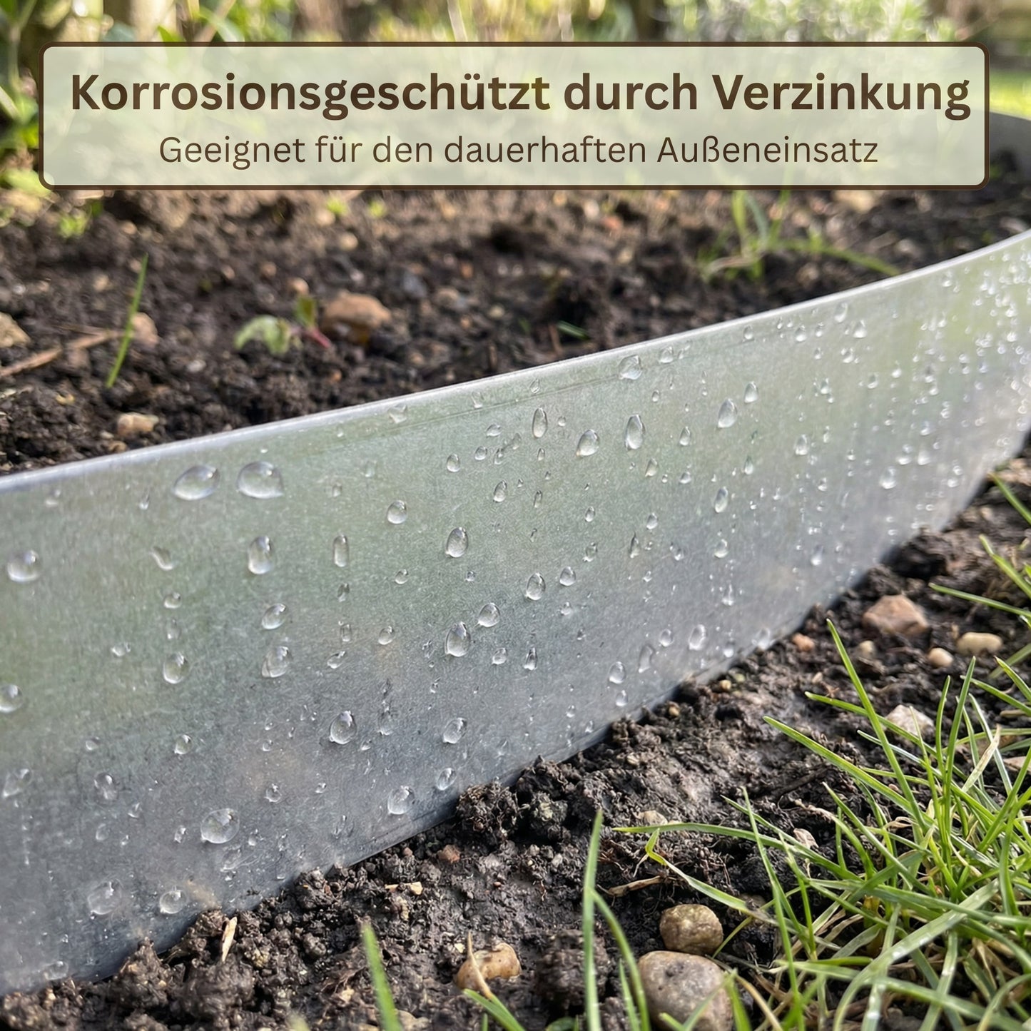 Rasenkantenband aus verzinktem Stahl – 15 cm hoch, Länge 10 m, 0,5 mm stark – GartenAZ Beetumrandung mit Umbördelung - ID: 69641983394166
