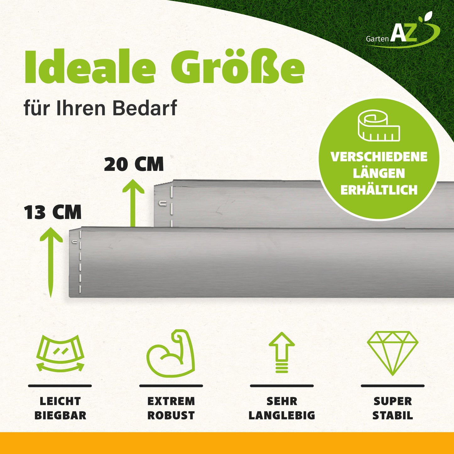 GartenAZ Metall Rasenkante verzinkt 103x20 cm, Nutzlänge 100 cm
