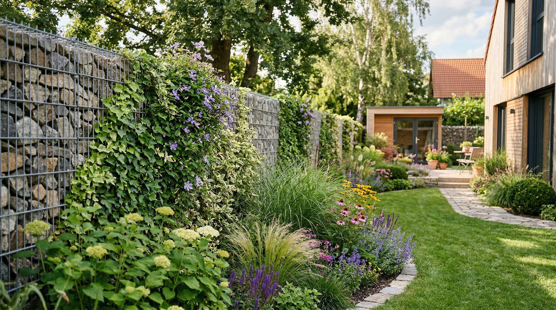 Garten mit bepflanzten Gabionen