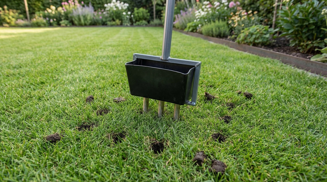 Belüfteter Rasen in Garten mit Aerifizierer