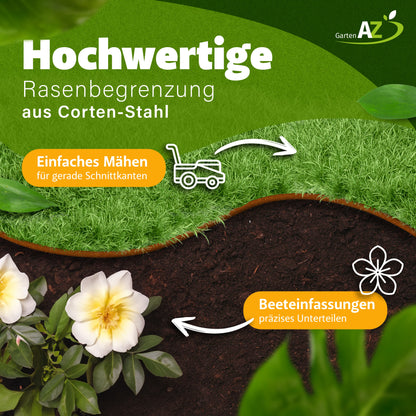 GartenAZ Metall Rasenkante corten 103x13 cm, Nutzlänge 100 cm