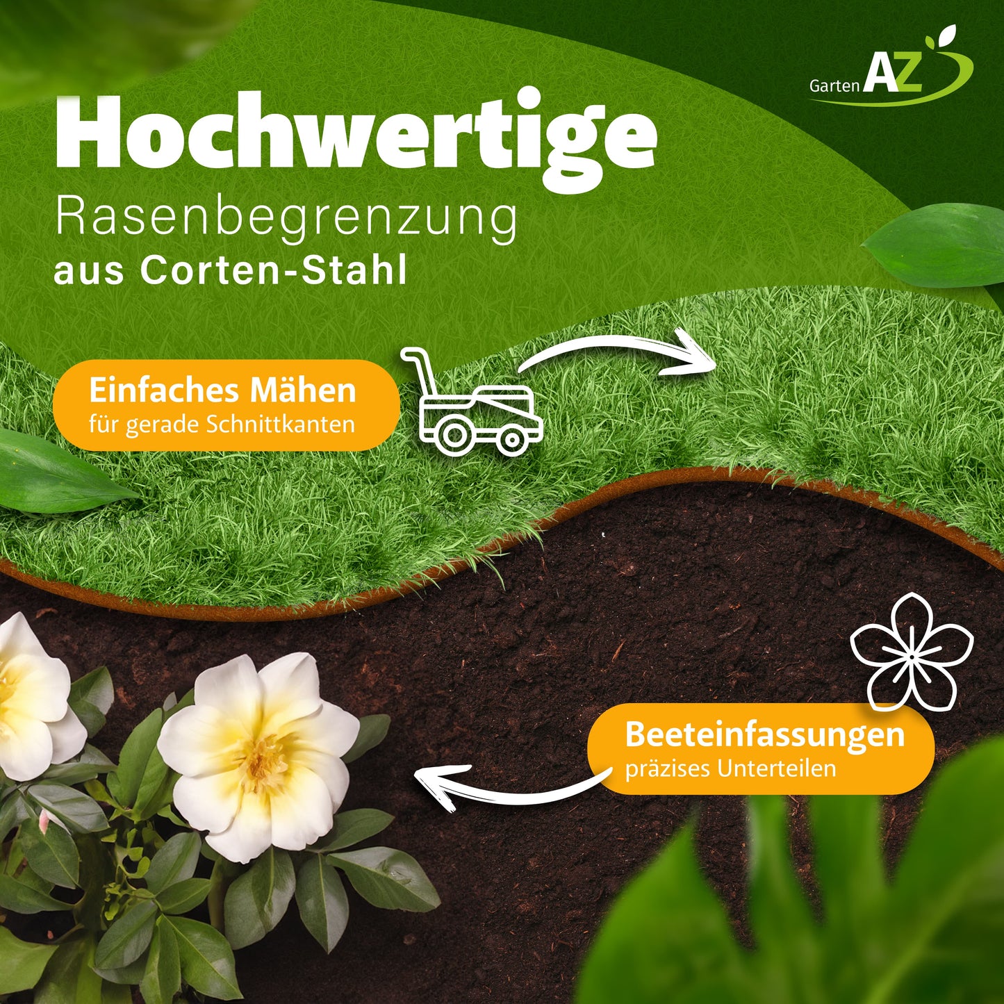 GartenAZ Metall Rasenkante corten 103x20 cm, Nutzlänge 100 cm