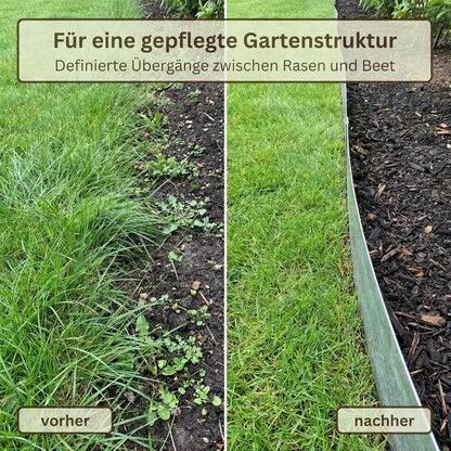 Rasenkantenband aus verzinktem Stahl – 15 cm hoch, Länge 10 m, 0,5 mm stark – GartenAZ Beetumrandung mit Umbördelung - ID: 71064691310966