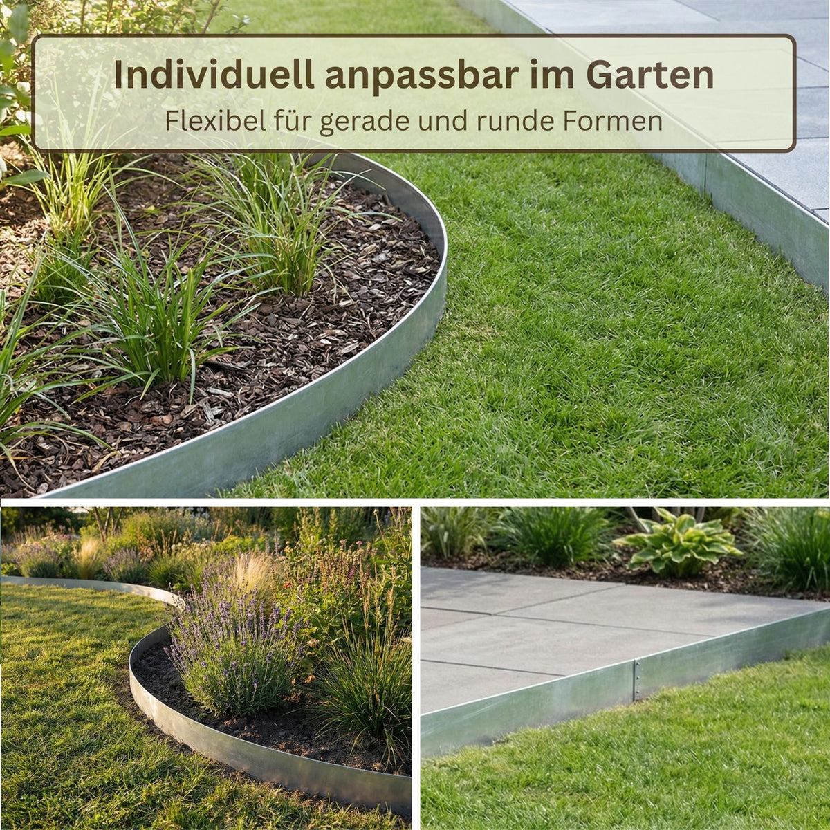 Rasenkantenband aus verzinktem Stahl – 15 cm hoch, Länge 10 m, 0,5 mm stark – GartenAZ Beetumrandung mit Umbördelung - ID: 71064691704182