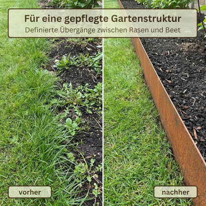 Rasenkantenband aus Cortenstahl – 15 cm hoch, Länge 10 m, 0,5 mm stark – GartenAZ Beetumrandung mit Umbördelung - ID: 71064690131318
