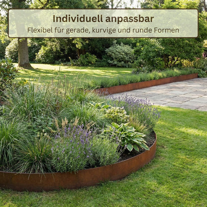 Rasenkantenband aus Cortenstahl – 15 cm hoch, Länge 10 m, 0,5 mm stark – GartenAZ Beetumrandung mit Umbördelung - ID: 71064690917750