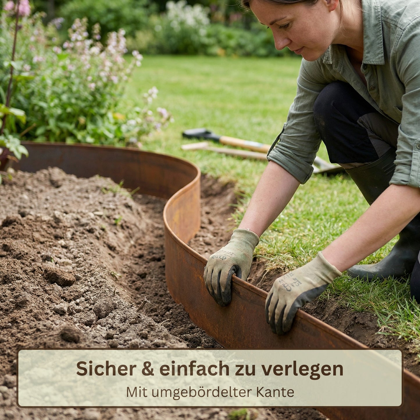 Rasenkantenband aus Cortenstahl – 15 cm hoch, Länge 10 m, 0,5 mm stark – GartenAZ Beetumrandung mit Umbördelung - ID: 69642404528502