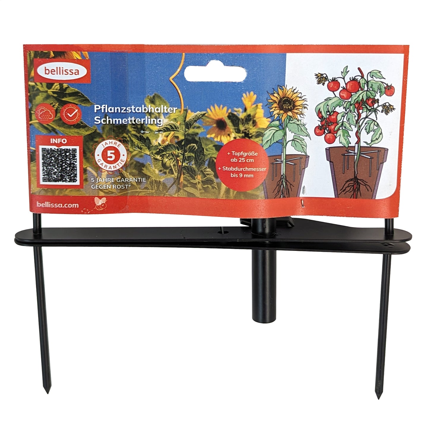 bellissa Pflanzstabhalter Schmetterling; L 23 x B 23 x H 13 cm, Topf Ø25 cm, 1,4 mm verz.