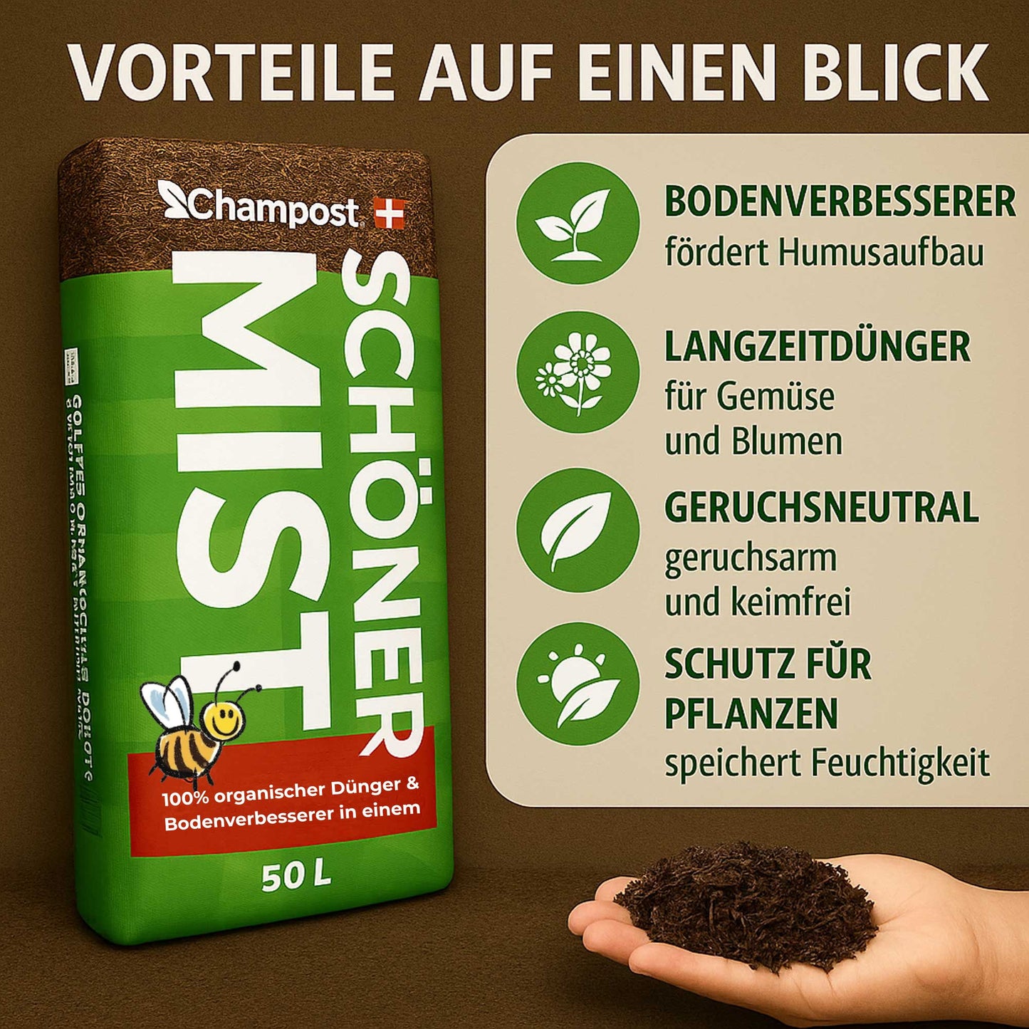B-Ware Pferdemist Universaldünger  - 54 x Champost Schöner Mist - 50 Liter (1 Palette) - Pferdedung Pferdedünger