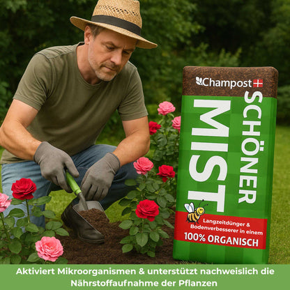 Pferdemist Universaldünger - 54 x Champost Schöner Mist - 50 Liter (1 Palette) - Pferdedung Pferdedünger