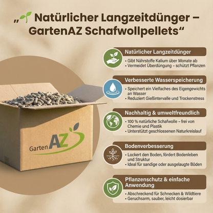 GartenAZ Bio Schafwollpellets – 4kg– Natürlicher Langzeitdünger & Bodenaktivator für Garten & Hochbeet